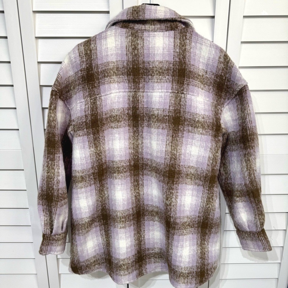 Bagatelle Womens Plaid Shacket M Purple Brown Oversized Flannel Fall Jacket Coat - Picture 3 of 11